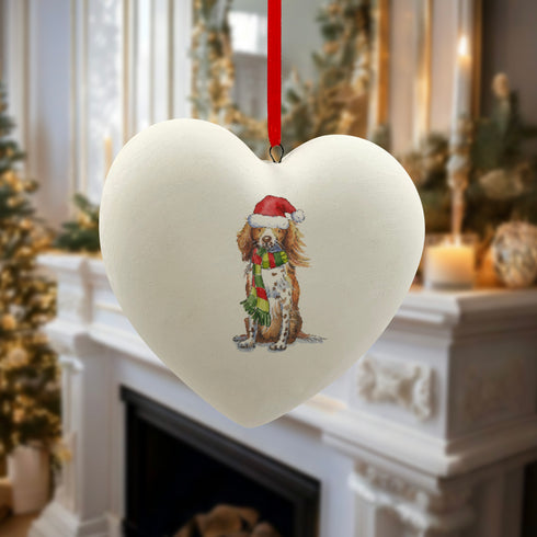 Sprocker in Santa Hat Christmas Heart Bauble